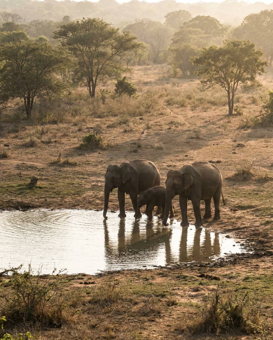 Elephants gathered at a waterhole