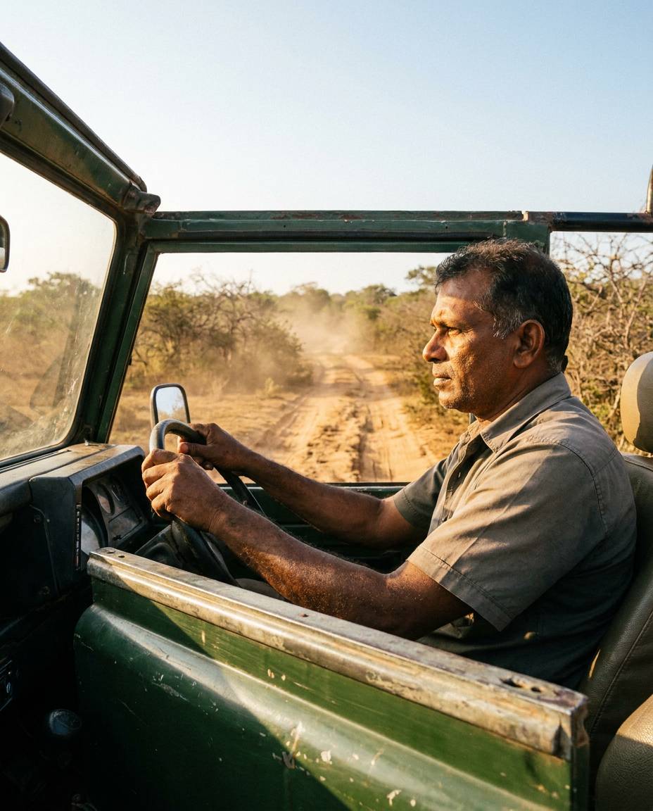 A guide at the wheel of the jeep